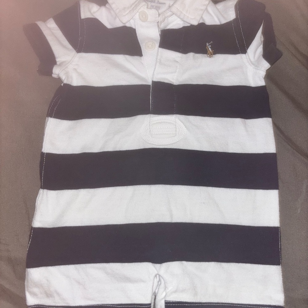 Ralph Lauren Black and White Striped Polo